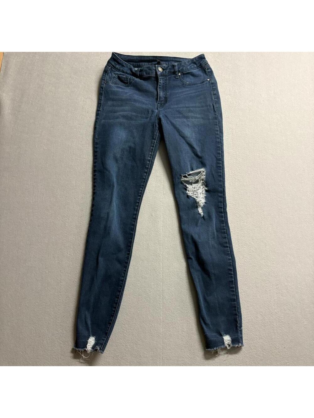 By Rewash Distressed Skinny Jeans Womens Size 5 27 Blue Denim Frayed Hem Stretch